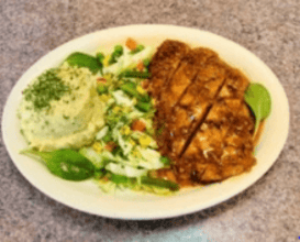 Jerk Chicken/ White Meat With Mash Potato and mix Veggies